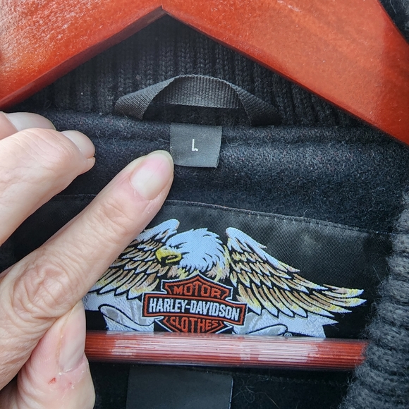 Harley-Davidson Wool Motorcycle Jacket with Leather Sleeves Men's Size L - Picture 8 of 10